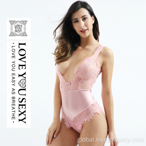 Lingerie Bodysuits Sexy Pink Lace High Hip Fantastic Bodysuit Supplier